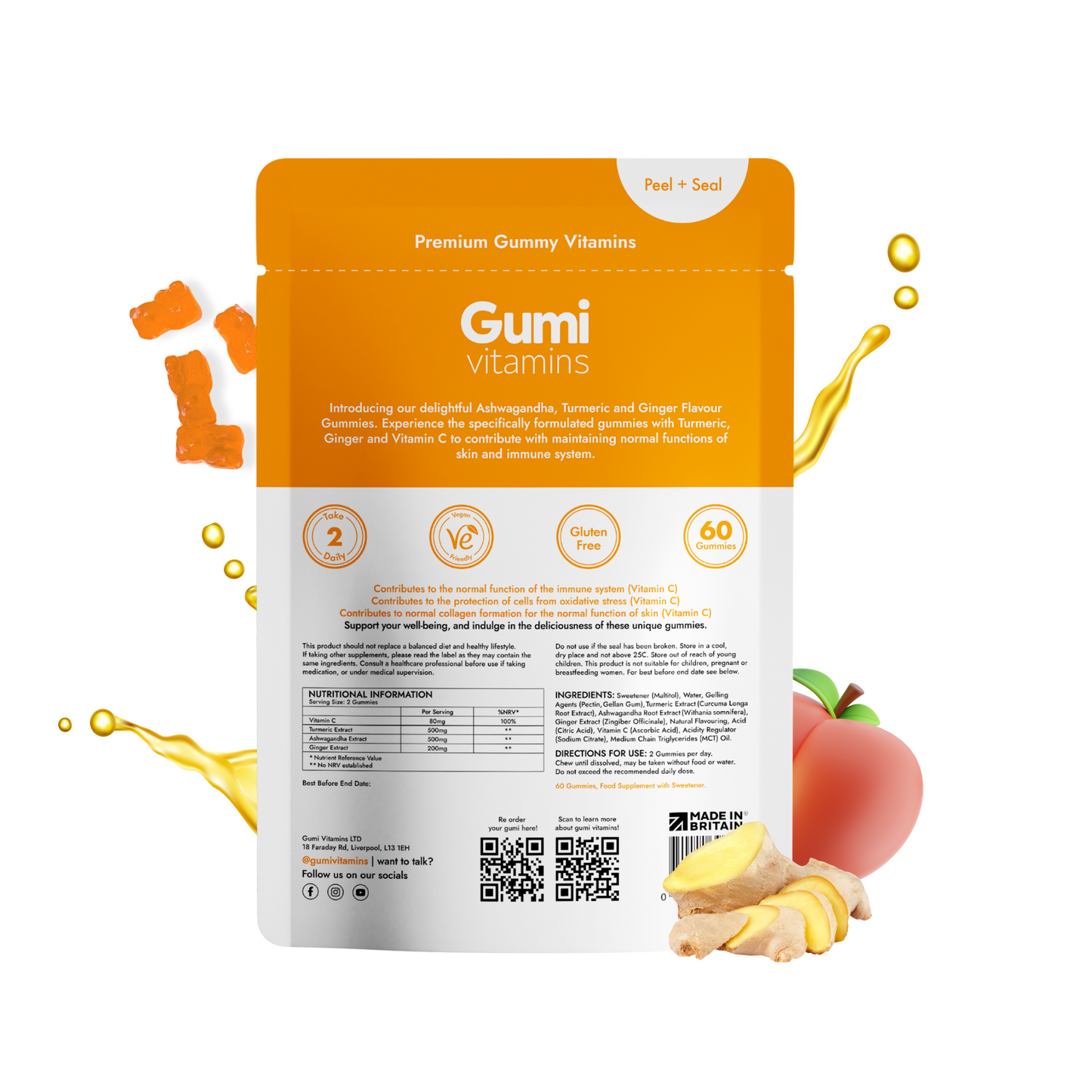 Gumi Vitamins DEFENCE Ashwagandha, Ginger & Turmeric Gummies