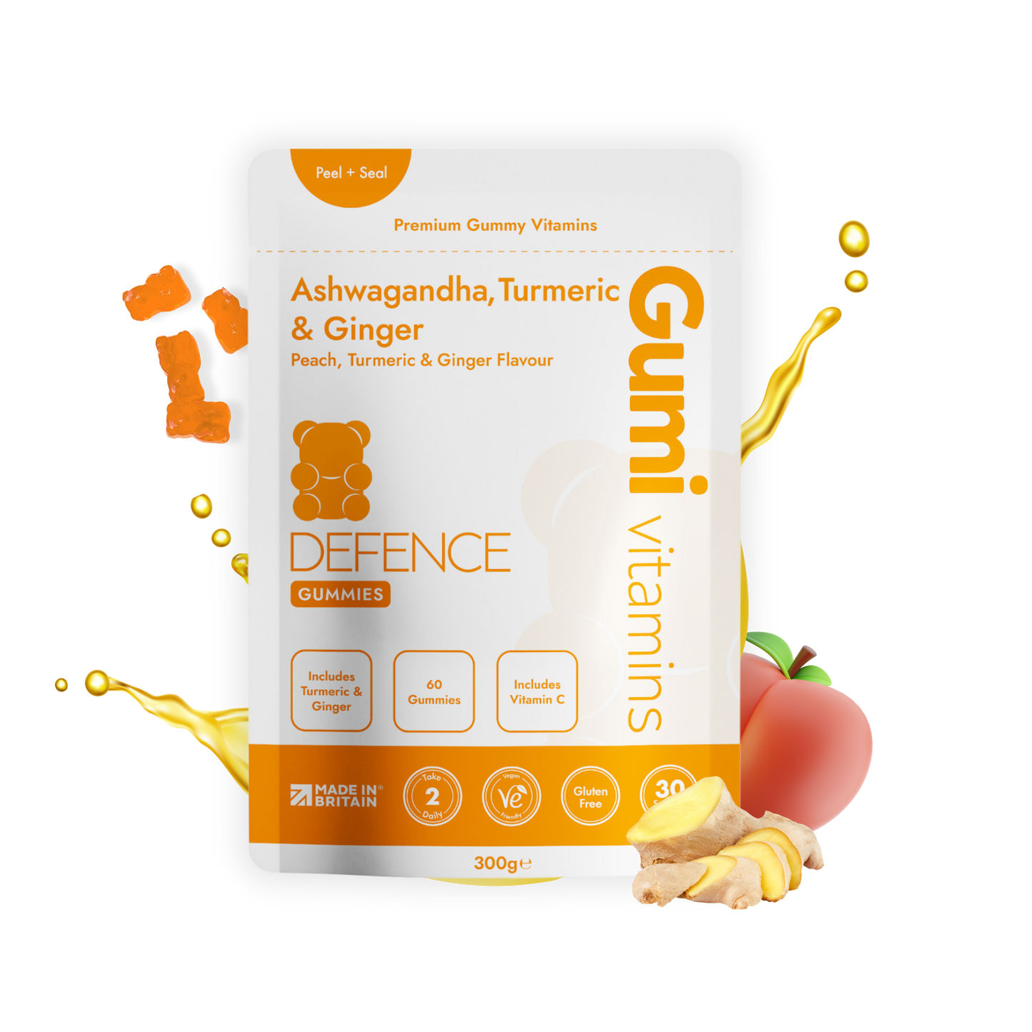 Gumi Vitamins DEFENCE Ashwagandha, Ginger & Turmeric Gummies