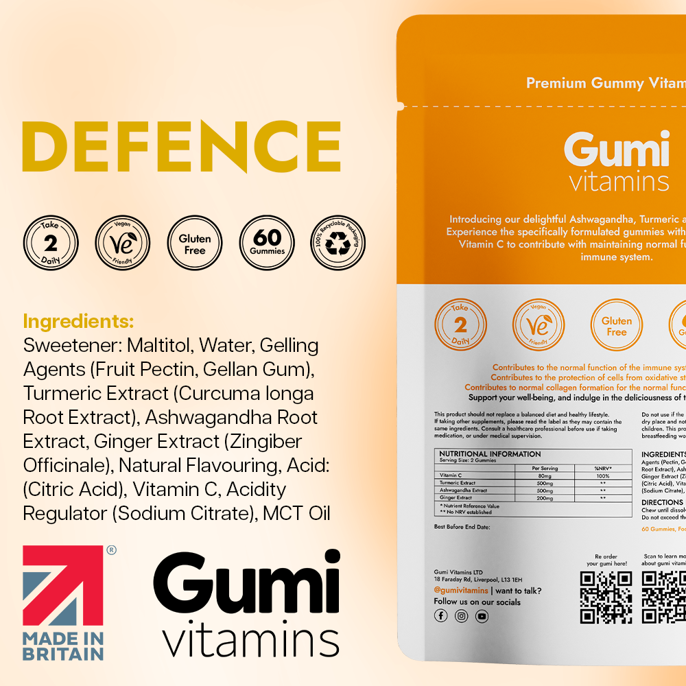 Gumi Vitamins DEFENCE Ashwagandha, Ginger & Turmeric Gummies